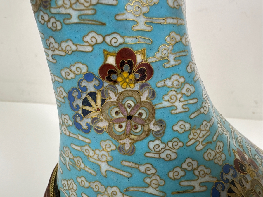 Vintage Chinese Cloisonné Figurine With Carved Face On Wooden Stand 13'H [Photo 7]