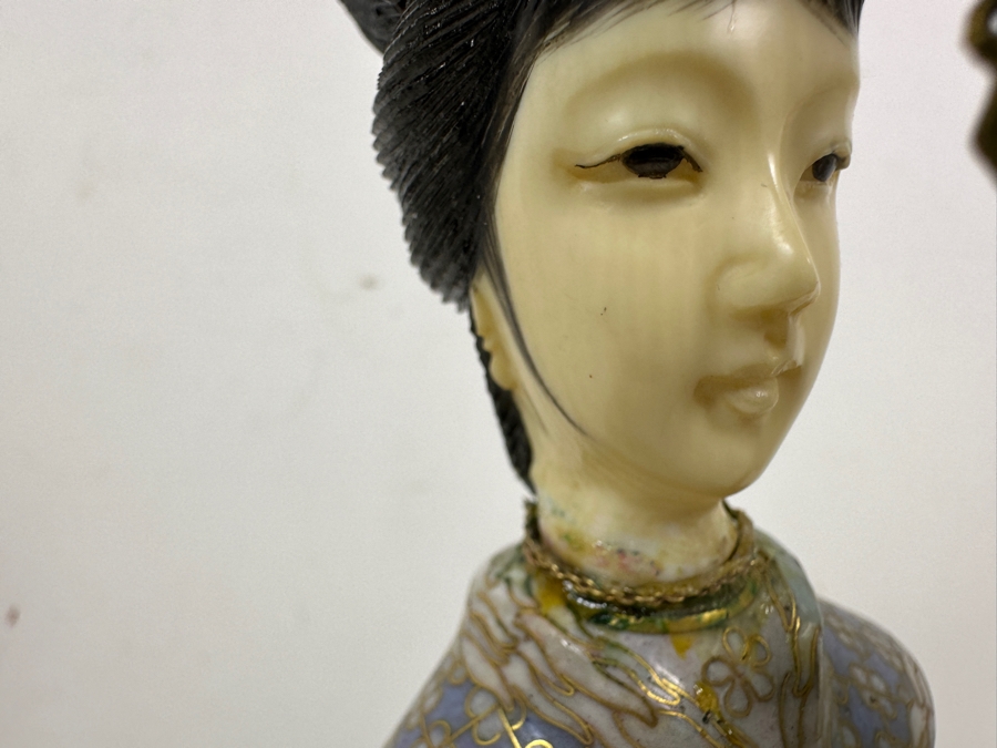 Vintage Chinese Cloisonné Figurine With Carved Face On Wooden Stand 13'H [Photo 3]