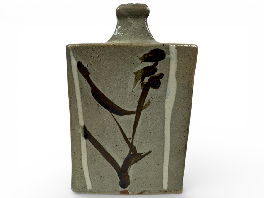 Shoji Hamada (1894-1978, Japanese) Original Studio Pottery Rectangular Bottle Vintage 1972 5'W X 3'D X 8'H - Started The Mingei (Folk-Art) Movement In Japan - Declared A 'Living National Treasure' In 1955 Estimate $3,000-$20,000+