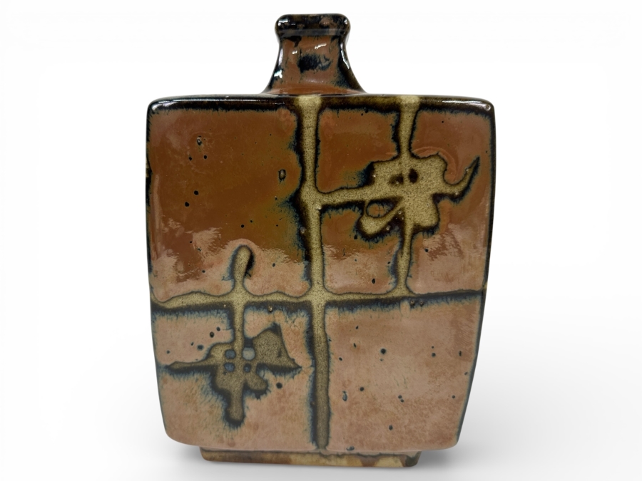 Shoji Hamada (1894-1978, Japanese) Original Studio Pottery Rectangular Bottle Vintage 1964 6'W X 3.25'D X 9'H - Started The Mingei (Folk-Art) Movement In Japan - Declared A 'Living National Treasure' In 1955 Estimate $3,000-$20,000+