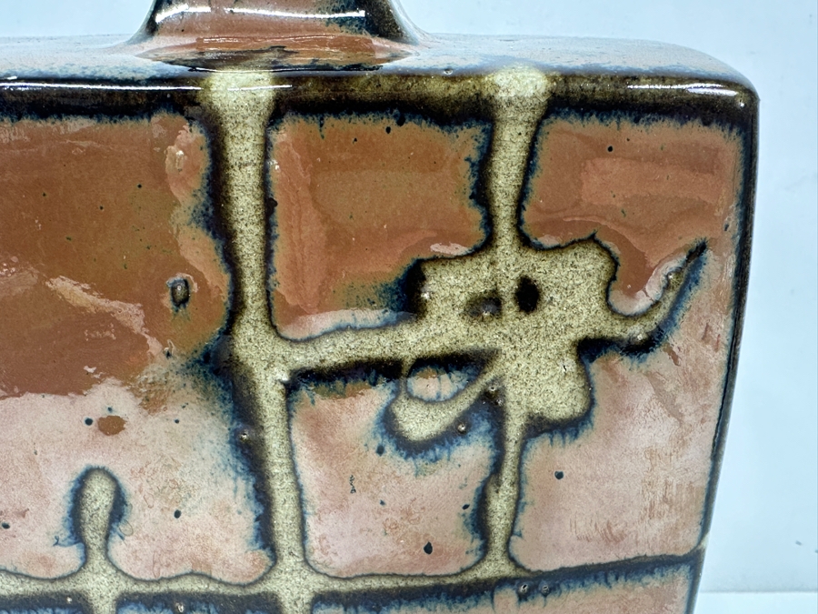 Shoji Hamada (1894-1978, Japanese) Original Studio Pottery Rectangular Bottle Vintage 1964 6'W X 3.25'D X 9'H - Started The Mingei (Folk-Art) Movement In Japan - Declared A 'Living National Treasure' In 1955 Estimate $3,000-$20,000+ [Photo 3]