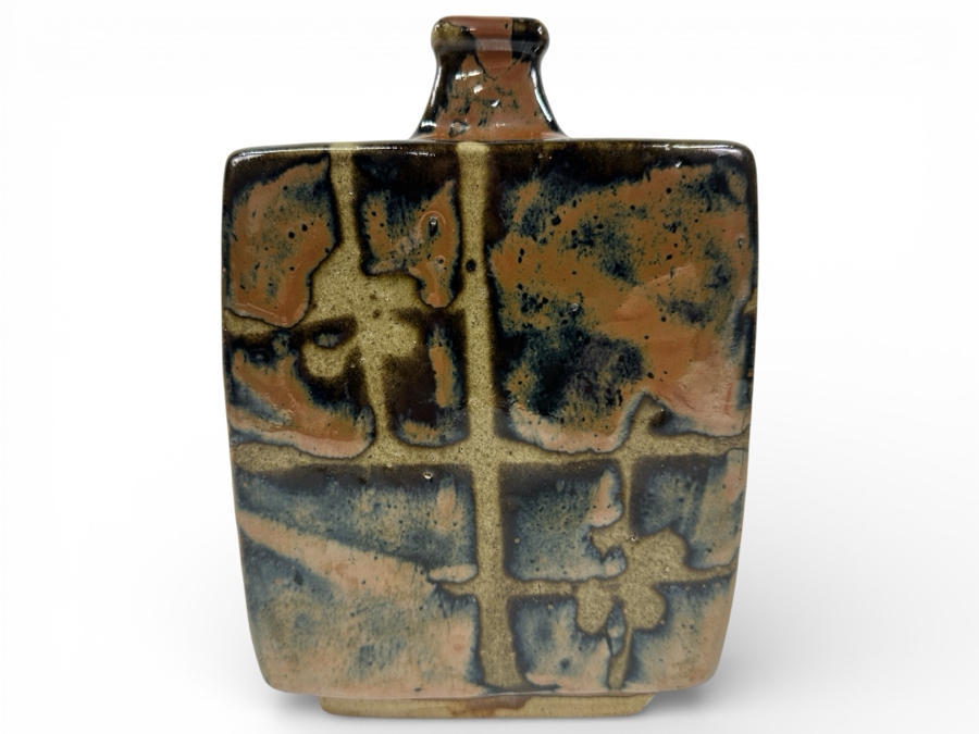 Shoji Hamada (1894-1978, Japanese) Original Studio Pottery Rectangular Bottle Vintage 1964 6'W X 3.25'D X 9'H - Started The Mingei (Folk-Art) Movement In Japan - Declared A 'Living National Treasure' In 1955 Estimate $3,000-$20,000+ [Photo 2]