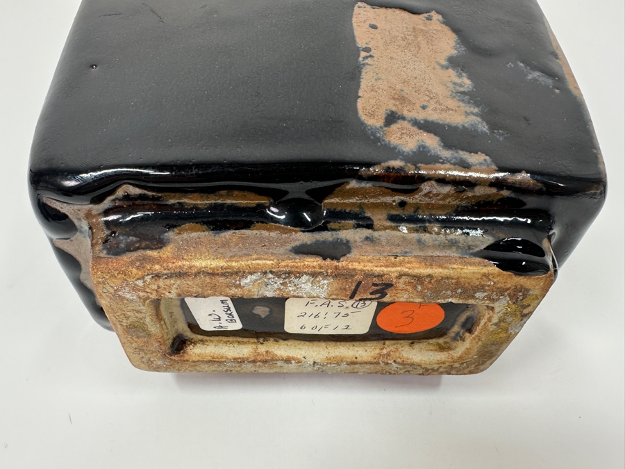 Shoji Hamada (1894-1978, Japanese) Original Studio Pottery Rectangular Bottle Vintage 1972 6'W X 3.25'D X 9'H - Started The Mingei (Folk-Art) Movement In Japan - Declared A 'Living National Treasure' In 1955 Estimate $3,000-$20,000+ [Photo 9]