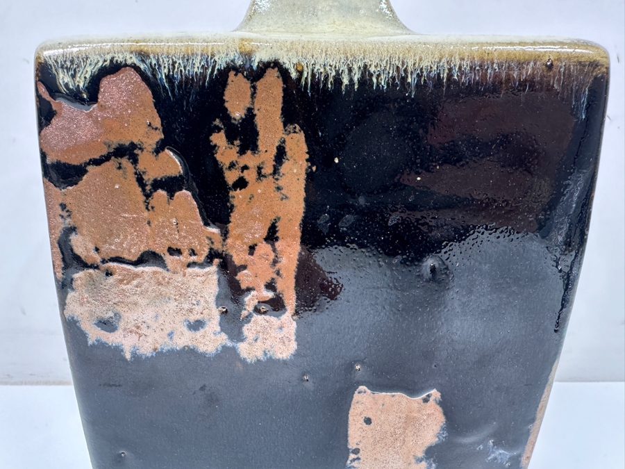 Shoji Hamada (1894-1978, Japanese) Original Studio Pottery Rectangular Bottle Vintage 1972 6'W X 3.25'D X 9'H - Started The Mingei (Folk-Art) Movement In Japan - Declared A 'Living National Treasure' In 1955 Estimate $3,000-$20,000+ [Photo 7]