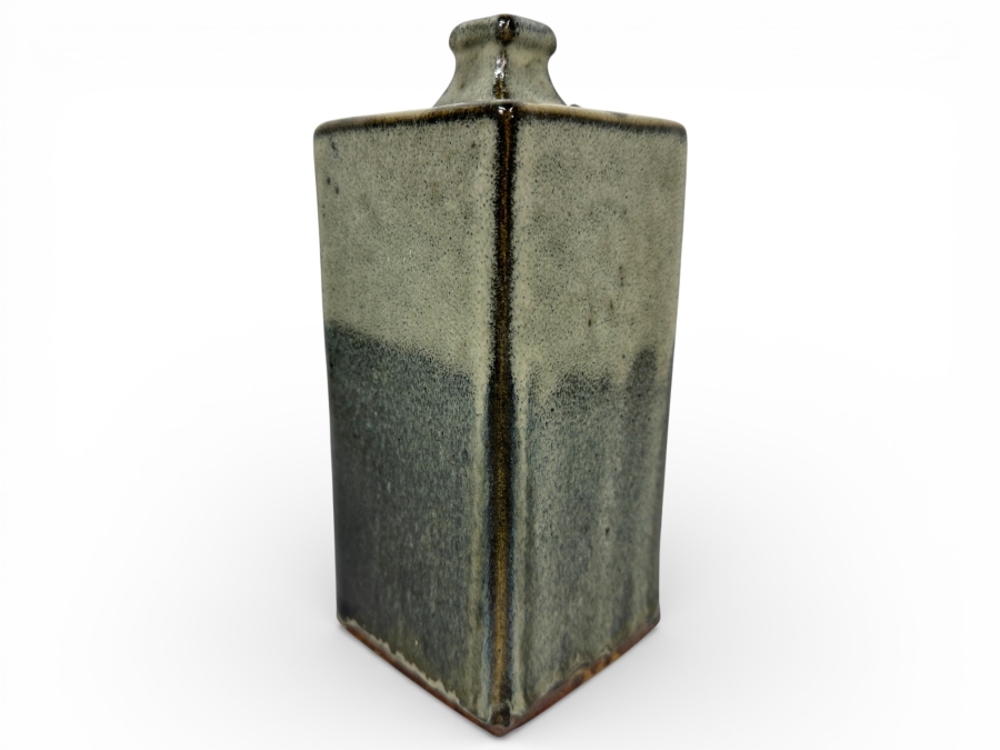 Shoji Hamada (1894-1978, Japanese) Original Studio Pottery Square Bottle Vase Vintage 1965 4'W X 4'D X 9.5'H - Started The Mingei (Folk-Art) Movement In Japan - Declared A 'Living National Treasure' In 1955 Estimate $3,000-$20,000+