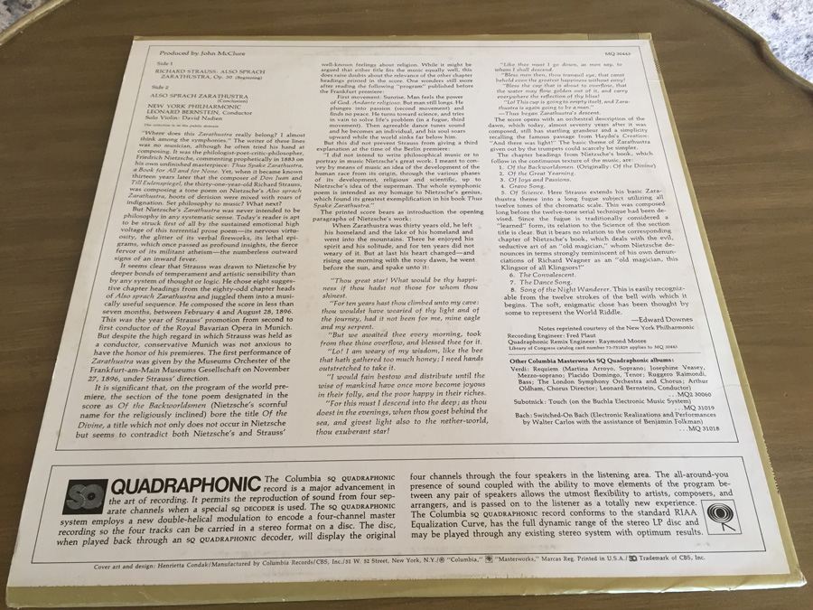 Richard Strauss - Bernstein / New York Philharmonic ‎- Also Sprach Zarathustra - Columbia Quadraphonic ‎– MQ 30443 [Photo 2]