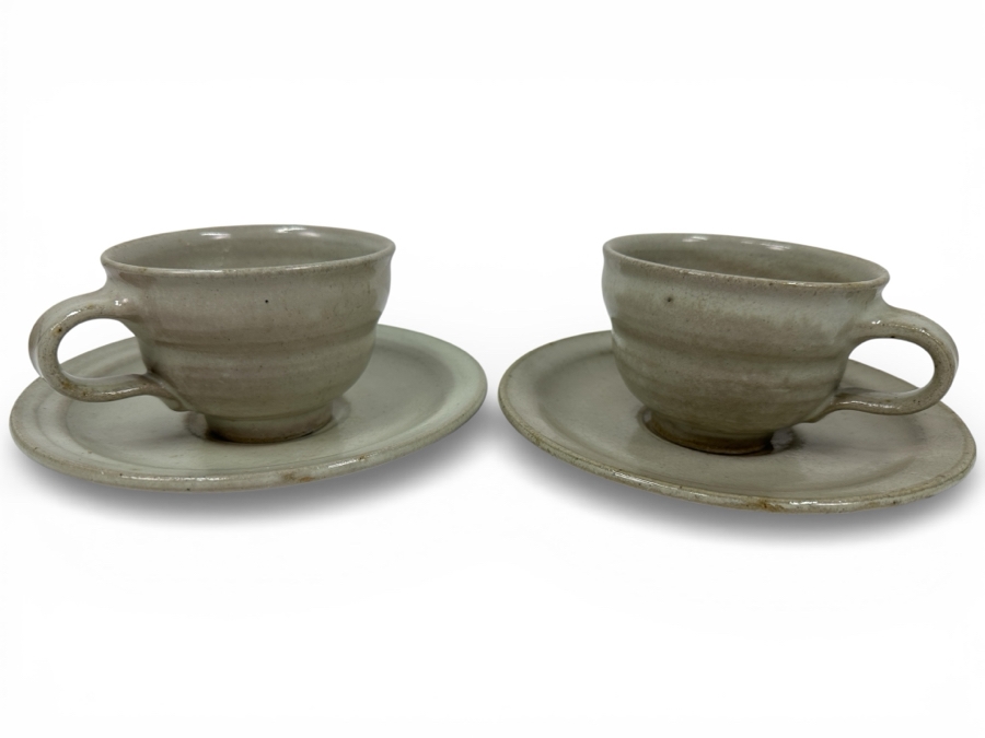 Atsuya Hamada (1932-1986, Japanese) Original Studio Pottery Pair Of 2.75' Cups And 7' Saucers Vintage 1972 - Son Of Shoji Hamada - Estimate $450-$1,100