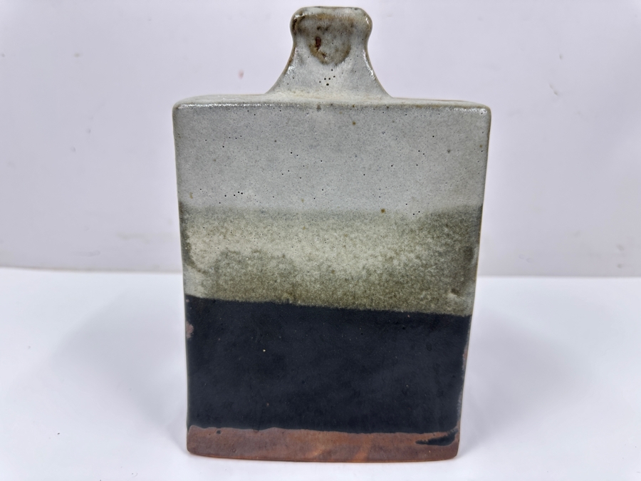 Shoji Hamada (1894-1978, Japanese) Original Studio Pottery Rectangular Bottle Vase Vintage 1965 4'W X 4'D X 9.5'H - Started The Mingei (Folk-Art) Movement In Japan - Declared A 'Living National Treasure' In 1955 Estimate $3,000-$20,000+ [Photo 2]