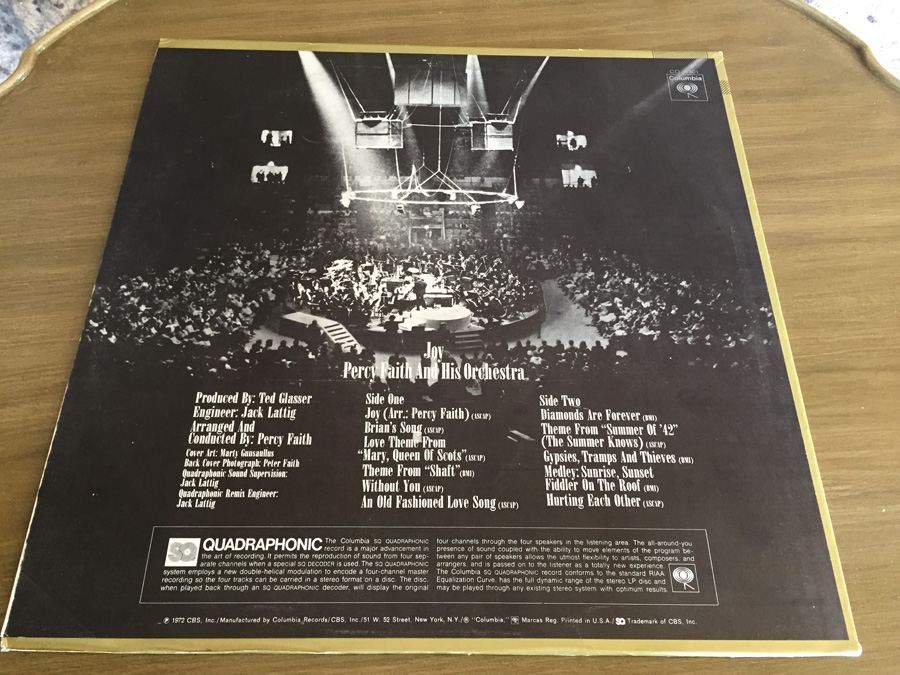 Percy Faith And His Orchestra - Joy - Columbia ‎- CQ 31301 - Quadraphonic [Photo 2]