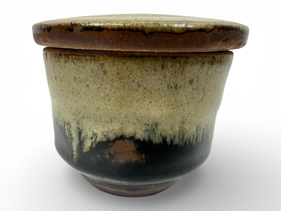 Shinsaku Hamada (1929-2023, Japanese) Original Studio Pottery Covered Box Vintage 1964 4'W X 3'H - Second Son Of Shoji Hamada - Estimate $300-$600