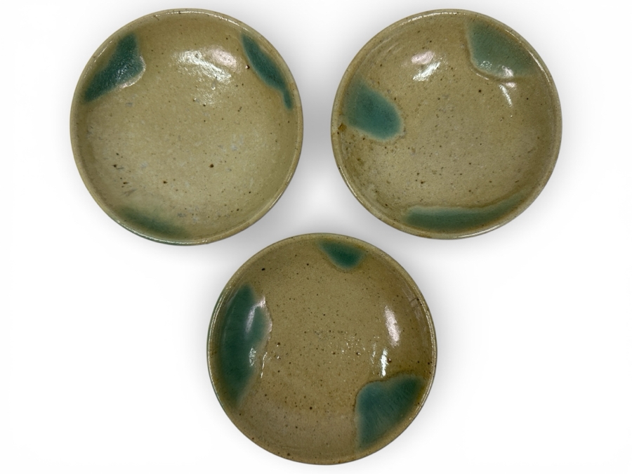 Atsuya Hamada (1932-1986, Japanese) Original Studio Pottery (3) Dishes Vintage 1972 6.25'W - Son Of Shoji Hamada - Estimate $250-$600