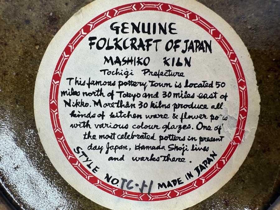 Genuine Folkcraft Of Japan From The Masiko Kiln Plate With Label On Backside Of Plate 9.5'W X 1.2'H [Photo 6]