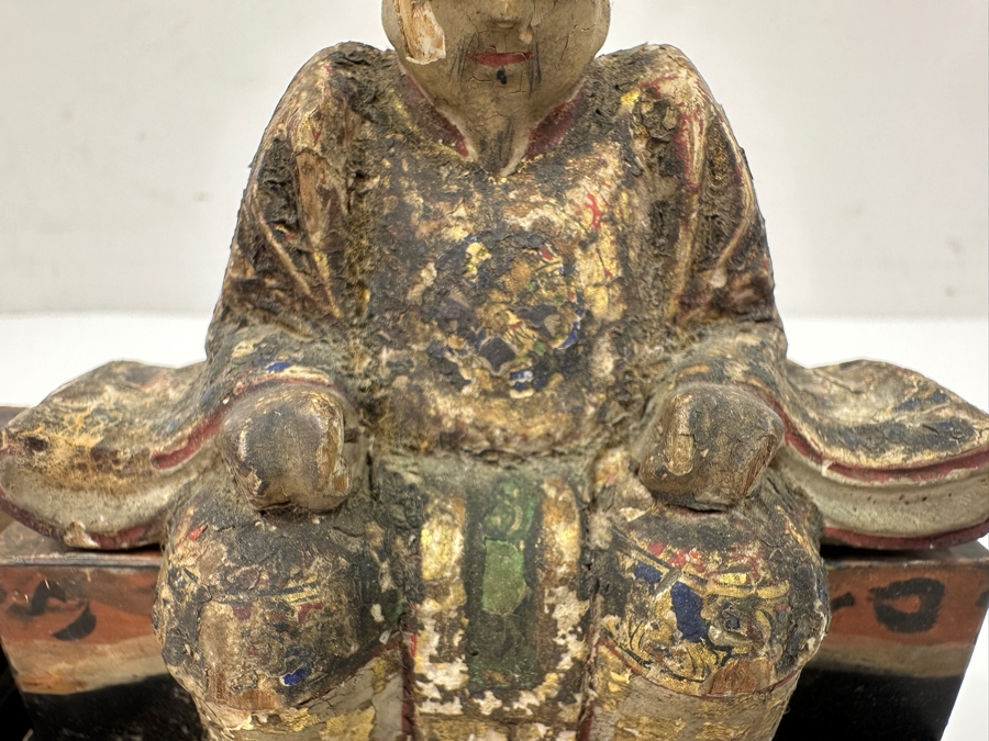 Antique Japanese Late Edo Period Hand Carved Wooden Polychrome Shogunate Style Figures - Each Measures 4'W X 2'D X 4.5'H [Photo 9]