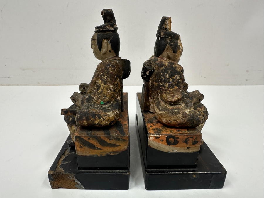 Antique Japanese Late Edo Period Hand Carved Wooden Polychrome Shogunate Style Figures - Each Measures 4'W X 2'D X 4.5'H [Photo 17]