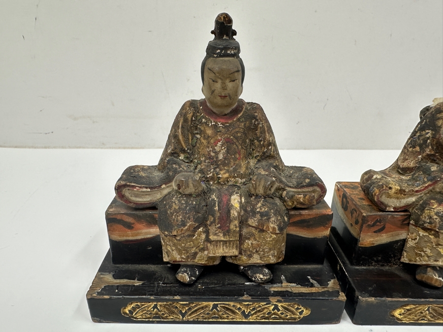 Antique Japanese Late Edo Period Hand Carved Wooden Polychrome Shogunate Style Figures - Each Measures 4'W X 2'D X 4.5'H [Photo 4]