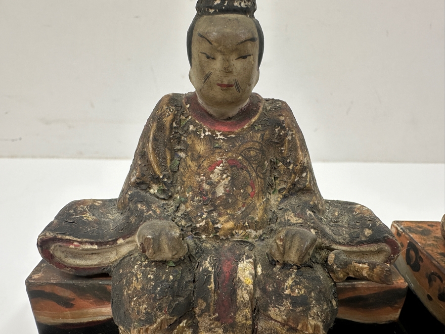 Antique Japanese Late Edo Period Hand Carved Wooden Polychrome Shogunate Style Figures - Each Measures 4'W X 2'D X 4.5'H [Photo 5]