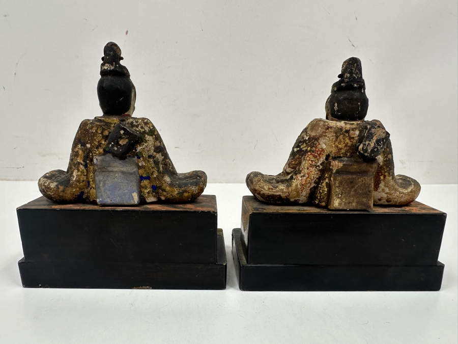 Antique Japanese Late Edo Period Hand Carved Wooden Polychrome Shogunate Style Figures - Each Measures 4'W X 2'D X 4.5'H [Photo 14]