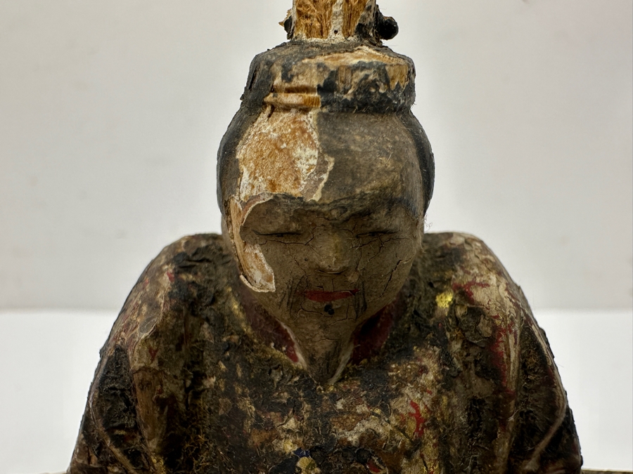 Antique Japanese Late Edo Period Hand Carved Wooden Polychrome Shogunate Style Figures - Each Measures 4'W X 2'D X 4.5'H [Photo 10]