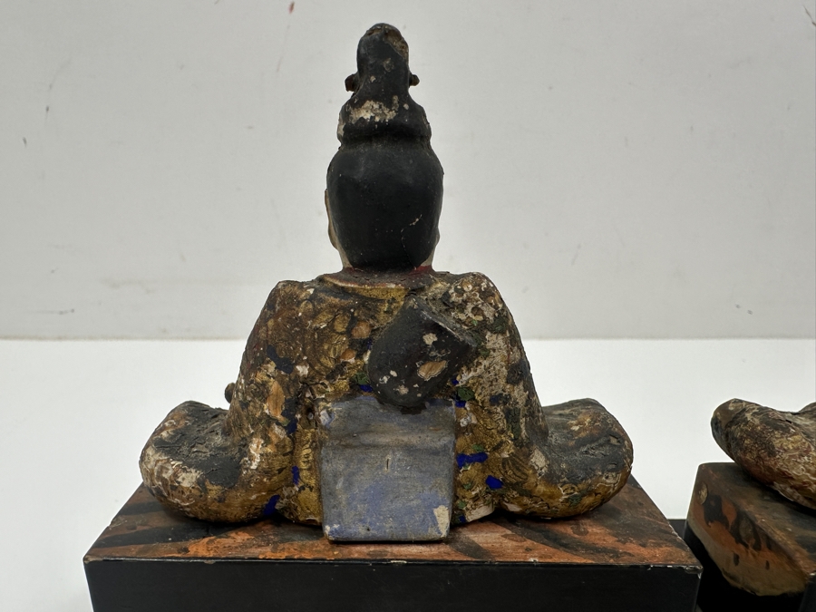 Antique Japanese Late Edo Period Hand Carved Wooden Polychrome Shogunate Style Figures - Each Measures 4'W X 2'D X 4.5'H [Photo 16]