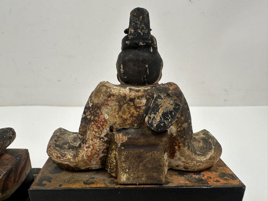 Antique Japanese Late Edo Period Hand Carved Wooden Polychrome Shogunate Style Figures - Each Measures 4'W X 2'D X 4.5'H [Photo 15]