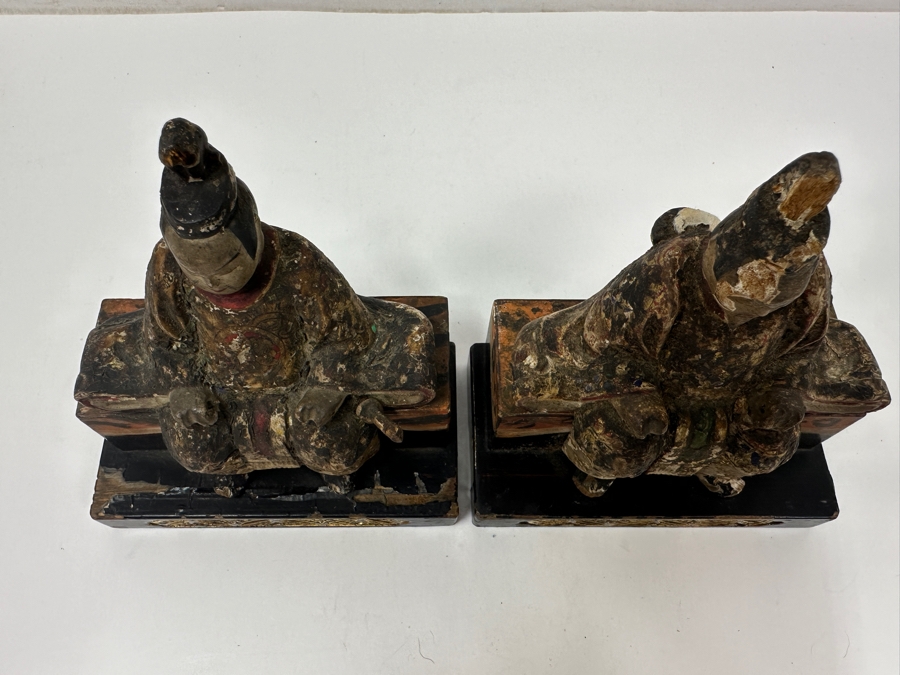 Antique Japanese Late Edo Period Hand Carved Wooden Polychrome Shogunate Style Figures - Each Measures 4'W X 2'D X 4.5'H [Photo 12]