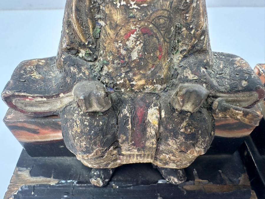 Antique Japanese Late Edo Period Hand Carved Wooden Polychrome Shogunate Style Figures - Each Measures 4'W X 2'D X 4.5'H [Photo 7]