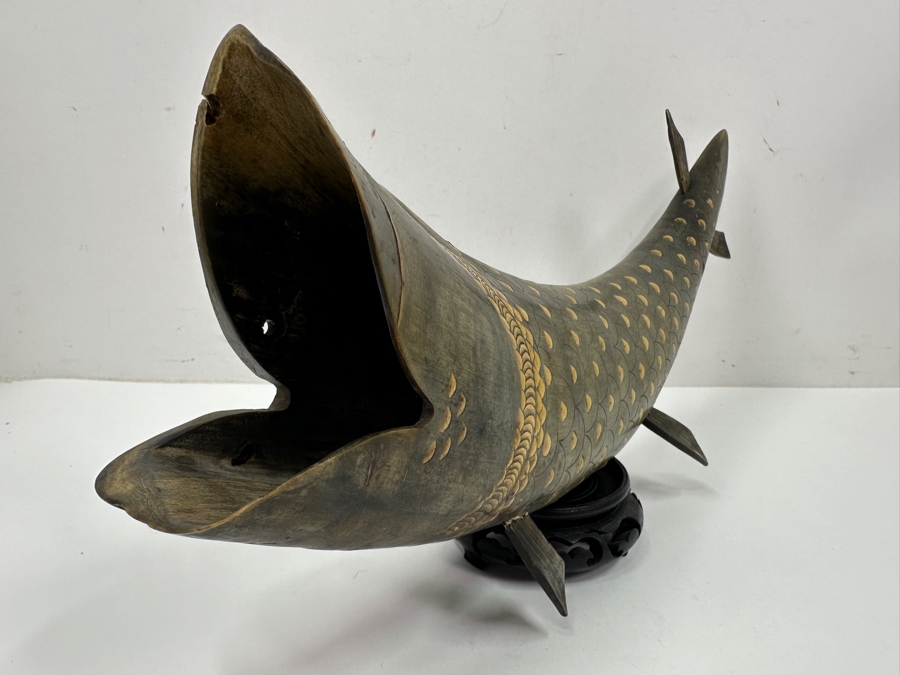 Vintage Japanese Folk Art Carved Horn Koi Fish Sculpture 16'W X 7'H [Photo 4]