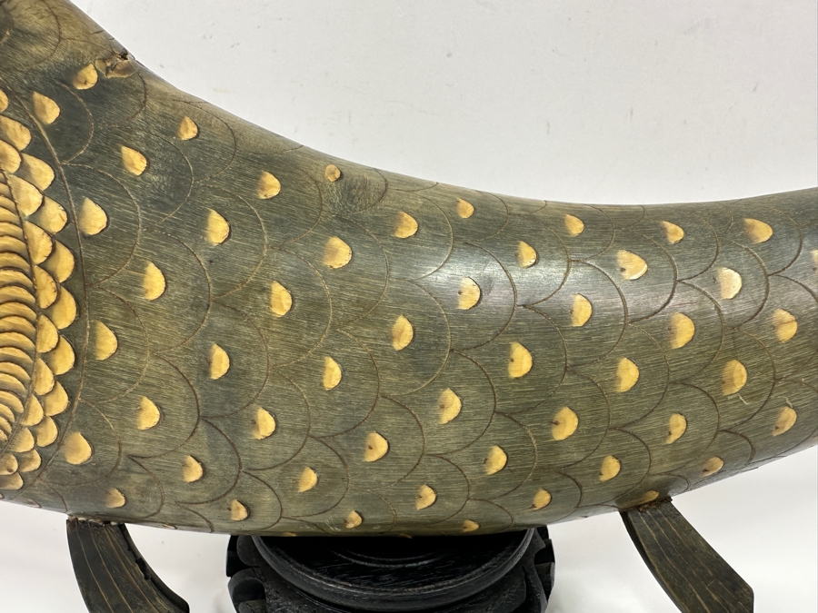 Vintage Japanese Folk Art Carved Horn Koi Fish Sculpture 16'W X 7'H [Photo 3]
