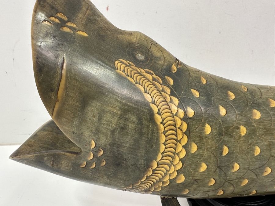 Vintage Japanese Folk Art Carved Horn Koi Fish Sculpture 16'W X 7'H [Photo 2]