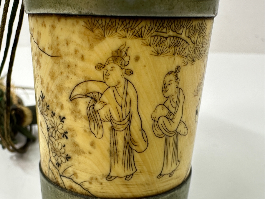 Vintage Chinese Opium Pipe With Scenic Carving At Base 13.5'H [Photo 8]