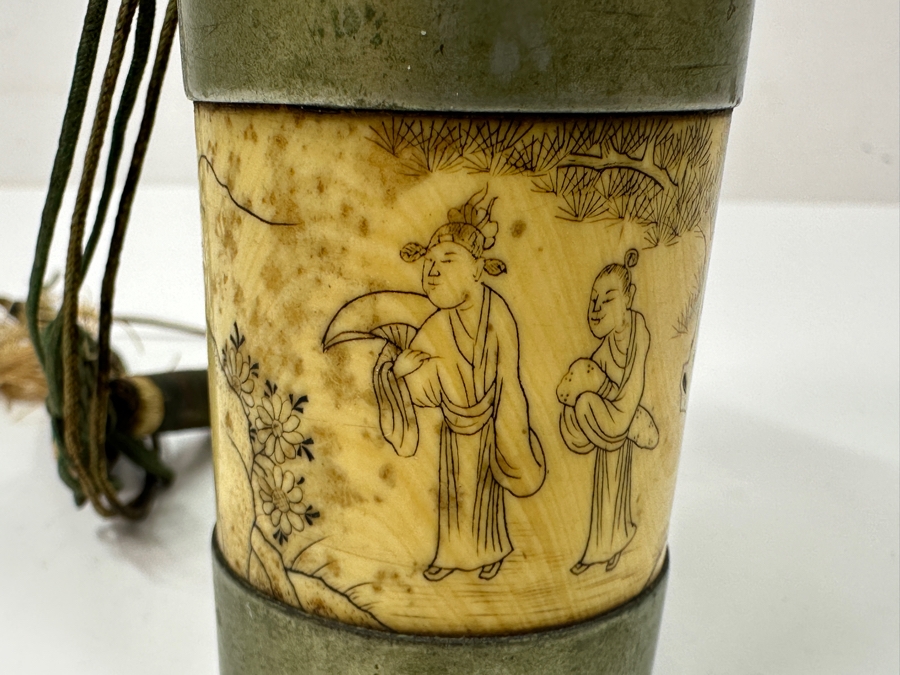 Vintage Chinese Opium Pipe With Scenic Carving At Base 13.5'H [Photo 7]