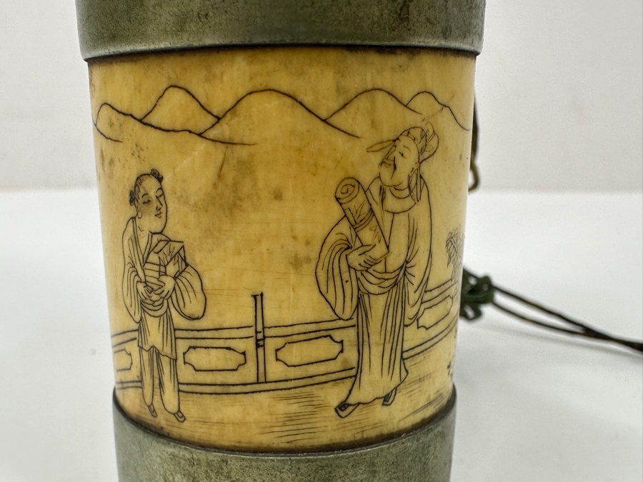 Vintage Chinese Opium Pipe With Scenic Carving At Base 13.5'H [Photo 4]