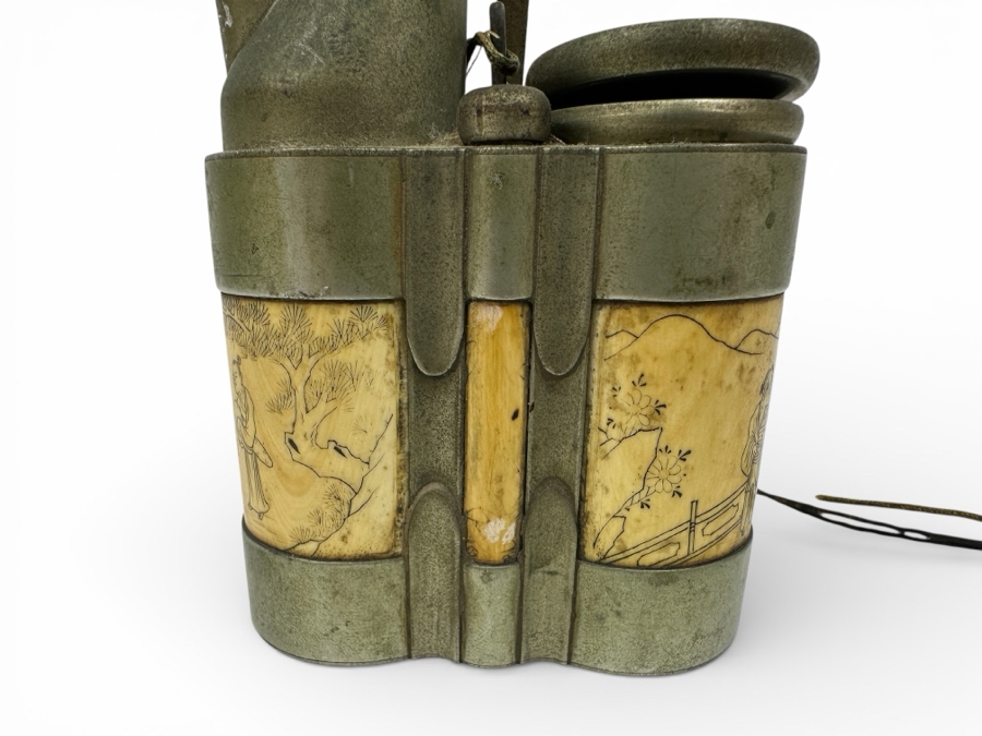 Vintage Chinese Opium Pipe With Scenic Carving At Base 13.5'H [Photo 3]