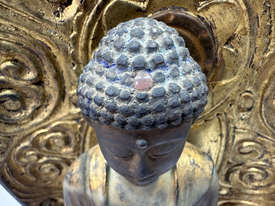 Antique Japanese Edo Period (1603-1868) Carved Gilt Wooden Sculpture Of Amida Buddha Standing On A Lotus Base With Halo Mandorla Behind The Figure 25.5'H Estimate $3,000-$6,000 [Photo 17]