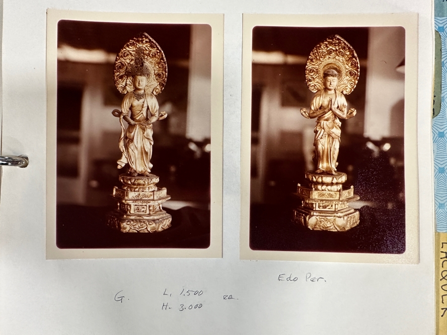 Antique Japanese Edo Period (1603-1868) Carved Gilt Wooden Sculpture Of Guanyin Buddha Standing On A Lotus Base With Halo Mandorla Behind The Figure (Some Damage To Multiple Areas Including Hands) 15.5'H Estimate $2,000-$4,000 [Photo 17]