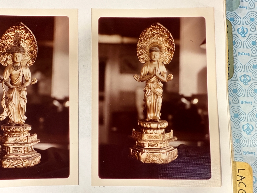 Antique Japanese Edo Period (1603-1868) Carved Gilt Wooden Sculpture Of Guanyin Buddha Standing On A Lotus Base With Halo Mandorla Behind The Figure (Some Damage To Multiple Areas Including Hands) 15.5'H Estimate $2,000-$4,000 [Photo 20]