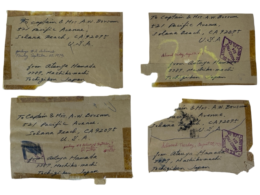 (4) Hand Signed Packaging Address Labels From Atsuya Hamada To Client