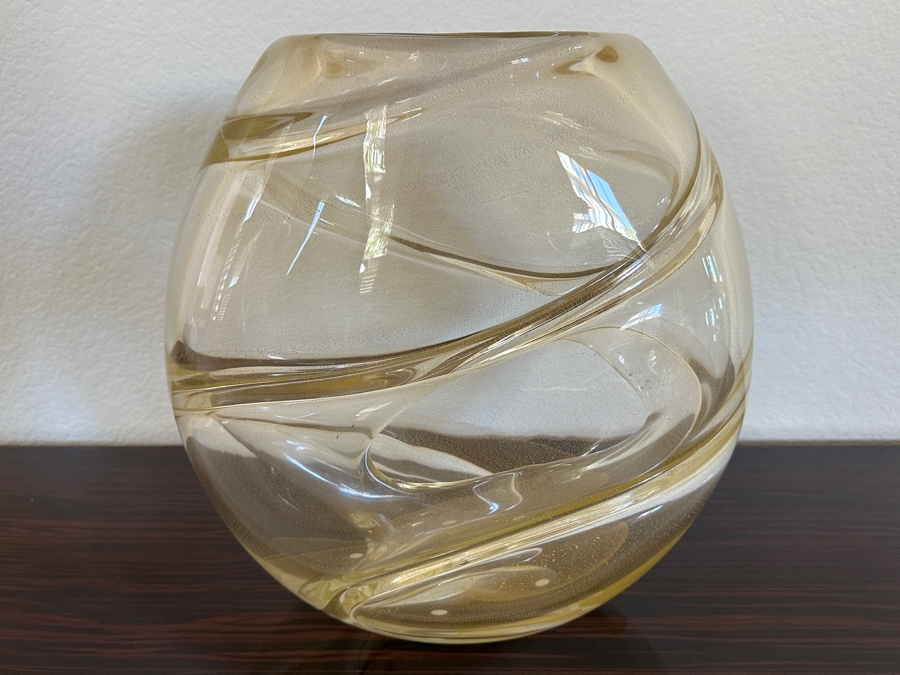D. Barolella Murano Art Glass Vase with Gold Ribbon Swirls 12.5'W x 5'D x 13'H [Photo 2]