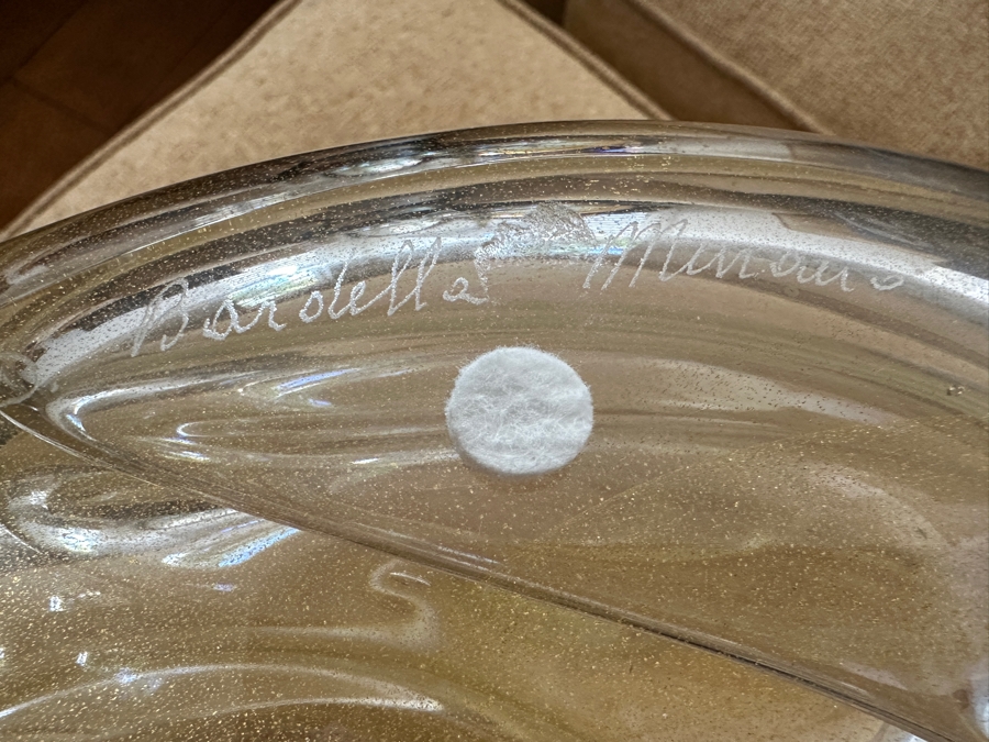 D. Barolella Murano Art Glass Vase with Gold Ribbon Swirls 12.5'W x 5'D x 13'H [Photo 7]