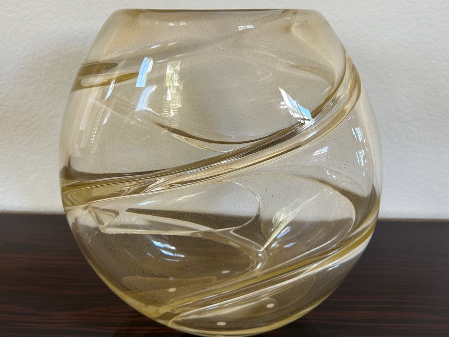 D. Barolella Murano Art Glass Vase with Gold Ribbon Swirls 12.5'W x 5'D x 13'H [Photo 6]