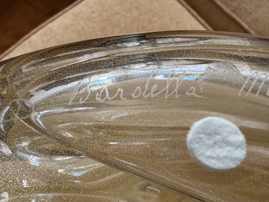 D. Barolella Murano Art Glass Vase with Gold Ribbon Swirls 12.5'W x 5'D x 13'H [Photo 10]