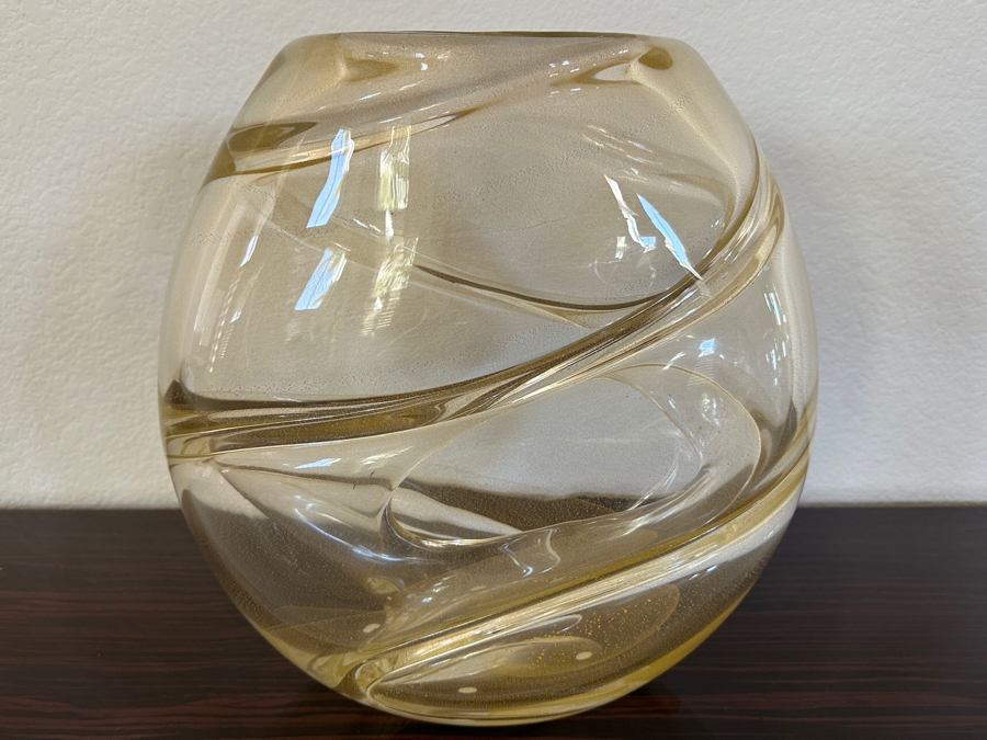 D. Barolella Murano Art Glass Vase with Gold Ribbon Swirls 12.5'W x 5'D x 13'H [Photo 5]