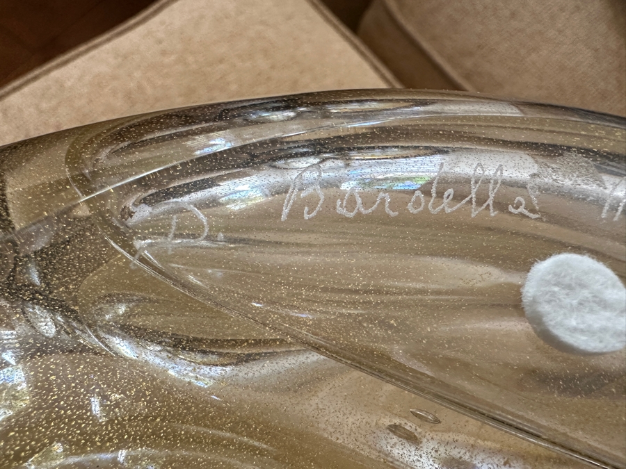 D. Barolella Murano Art Glass Vase with Gold Ribbon Swirls 12.5'W x 5'D x 13'H [Photo 9]