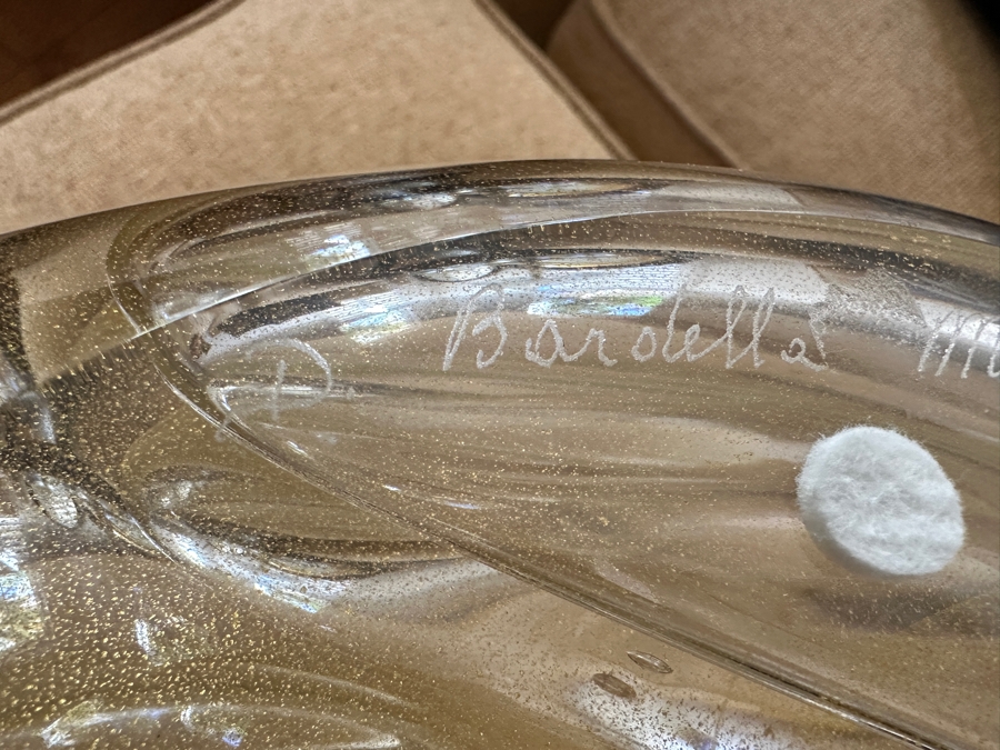 D. Barolella Murano Art Glass Vase with Gold Ribbon Swirls 12.5'W x 5'D x 13'H [Photo 8]