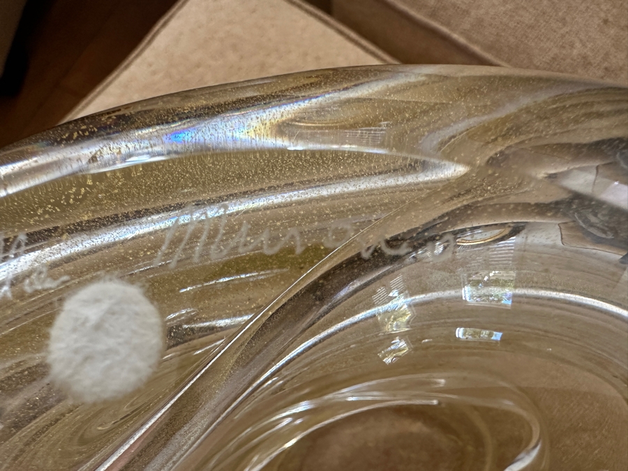 D. Barolella Murano Art Glass Vase with Gold Ribbon Swirls 12.5'W x 5'D x 13'H [Photo 11]