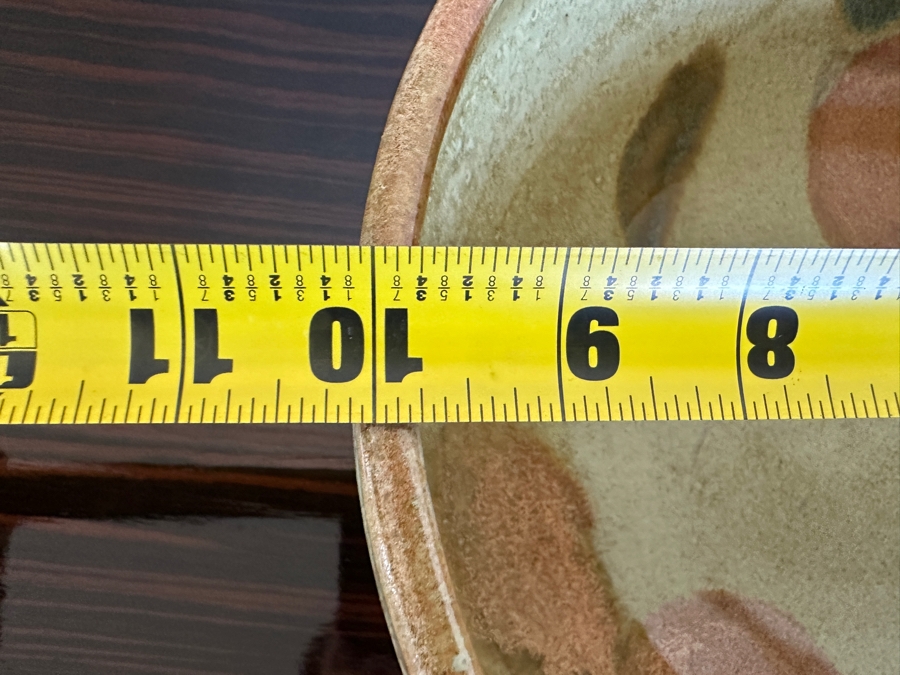 Vintage Signed Stoneware Bowl with Hand Painted Apple Motif 10'W x 4'H [Photo 9]