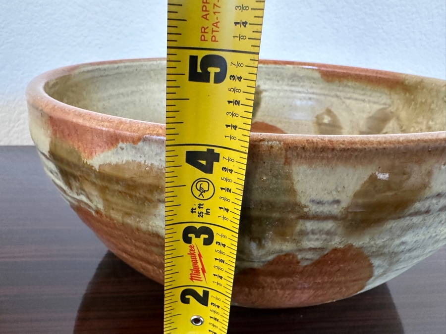 Vintage Signed Stoneware Bowl with Hand Painted Apple Motif 10'W x 4'H [Photo 10]