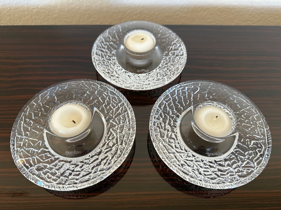 Set of (3) Orrefors Discus Crystal Votive Candle Holders, Designed By Lars Hellsten In 1995 [Photo 3]