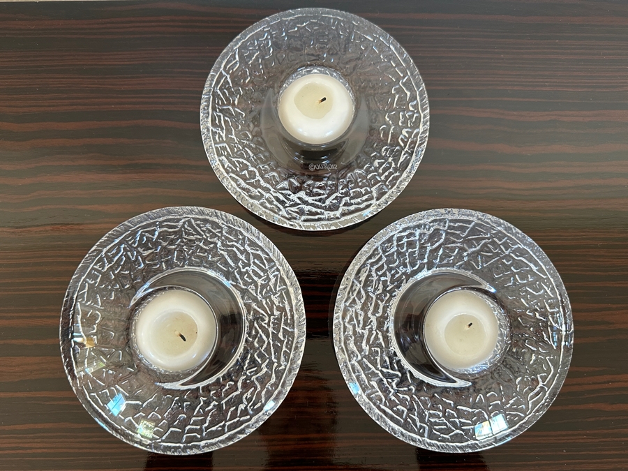 Set of (3) Orrefors Discus Crystal Votive Candle Holders, Designed By Lars Hellsten In 1995 [Photo 2]