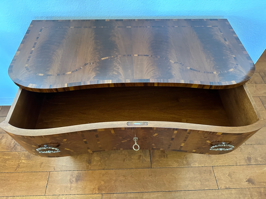 Colombo Mobili Biedermeier Style Chest of Drawers Plume Walnut, Palisanderwood, Geometric Inlays, Bronze mountings 43.25'W  x 19.75'D x 33.5'H Retails At Baker Furniture Laguna Niguel For $7,000 [Photo 8]